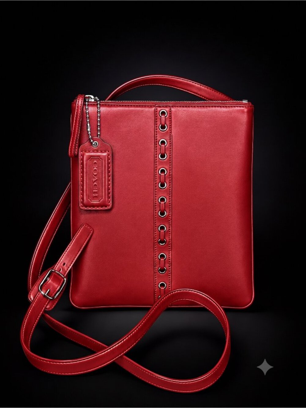 COACH Red Leather Laced Grommet File Crossbody Bag - Original Hang Tag